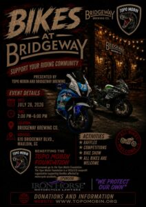 Bikes at BridgeWay motorcycle community fundraiser hosted by Topo Mobin and BridgeWay Brewing Co.