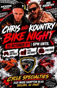 Chris Moore and Kountry Wayne Bike Night at Cycle Specialties in Taylors South Carolina on October 9 2026