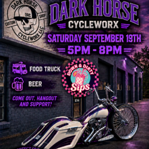 Dark Horse Cycleworx Bike Night flyer for Saturday, September 19, 2026 from 5 PM to 8 PM in Easley, South Carolina.