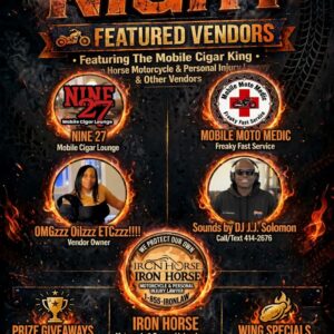 Bike Night at Grapevine Restaurant in Boiling Springs SC on September 17 featuring vendors, music, giveaways and wing specials